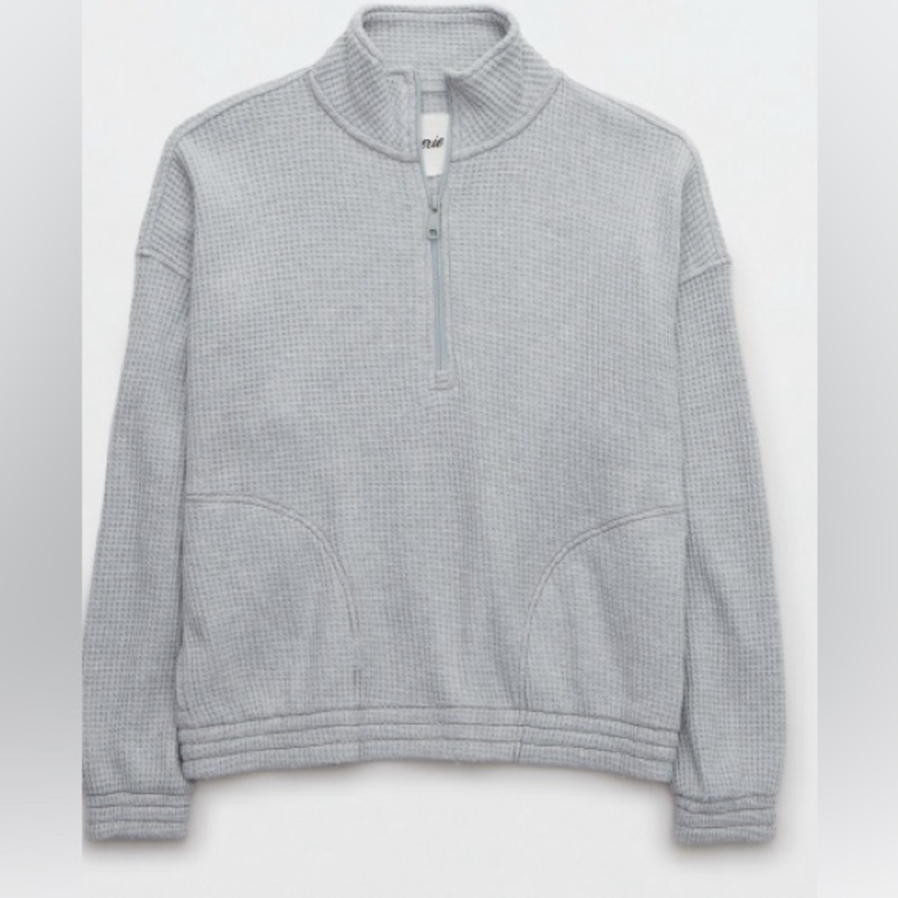 Aerie Waffle Quarter Zip-Up Sweater with pockets